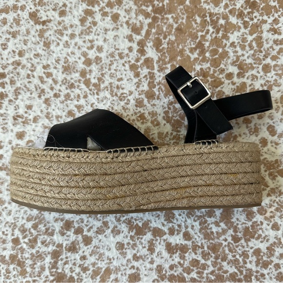 OSCS Black Espadrille Platform Ankle Strap Sandals - Picture 1 of 8